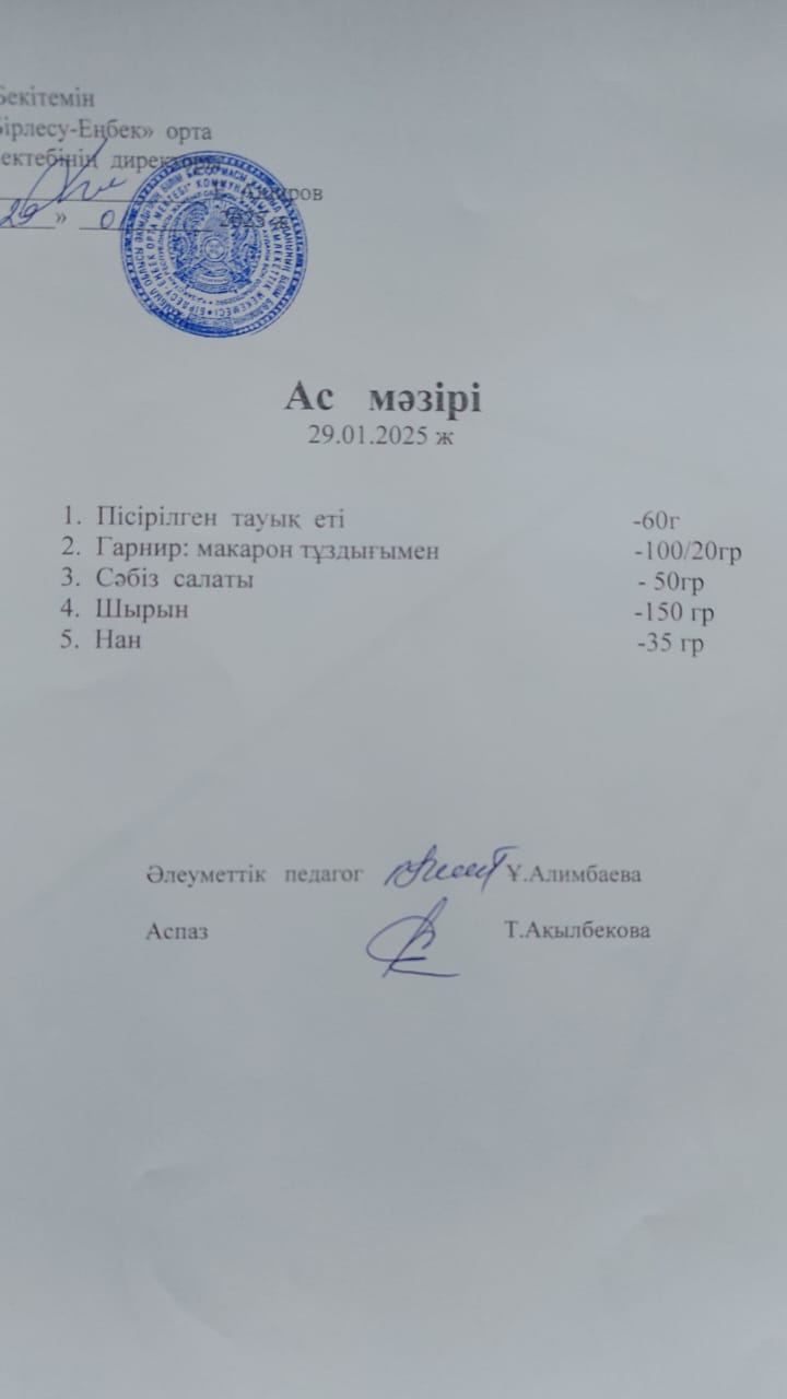 29.01.2025ж  Ас мәзірі