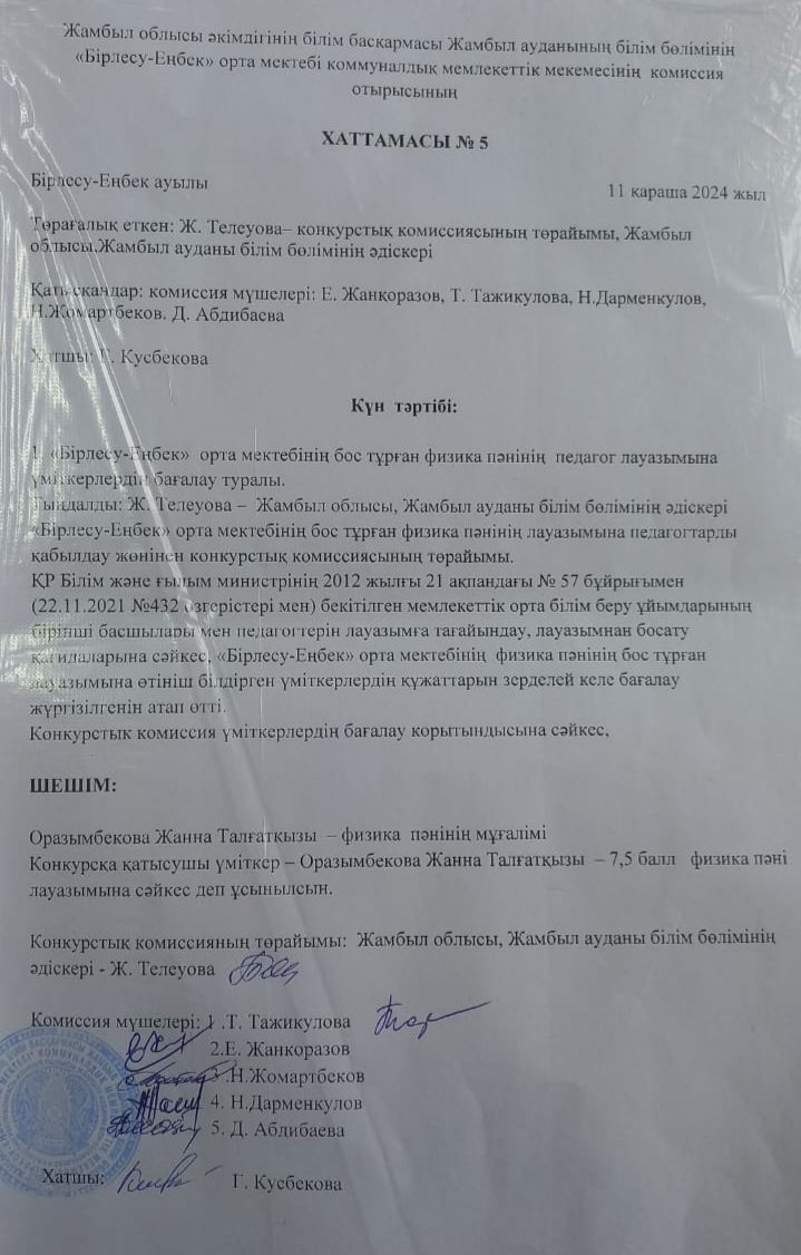 Комиссия отырысының Хаттамасы