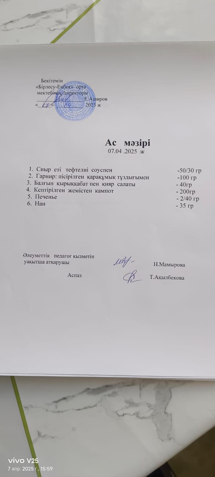 Ас мәзірі 07.04.2025 ж