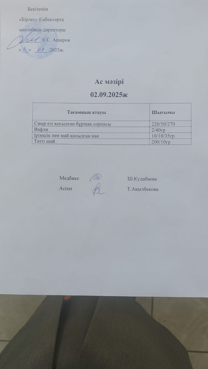Ас мәзірі 02.09.2025ж