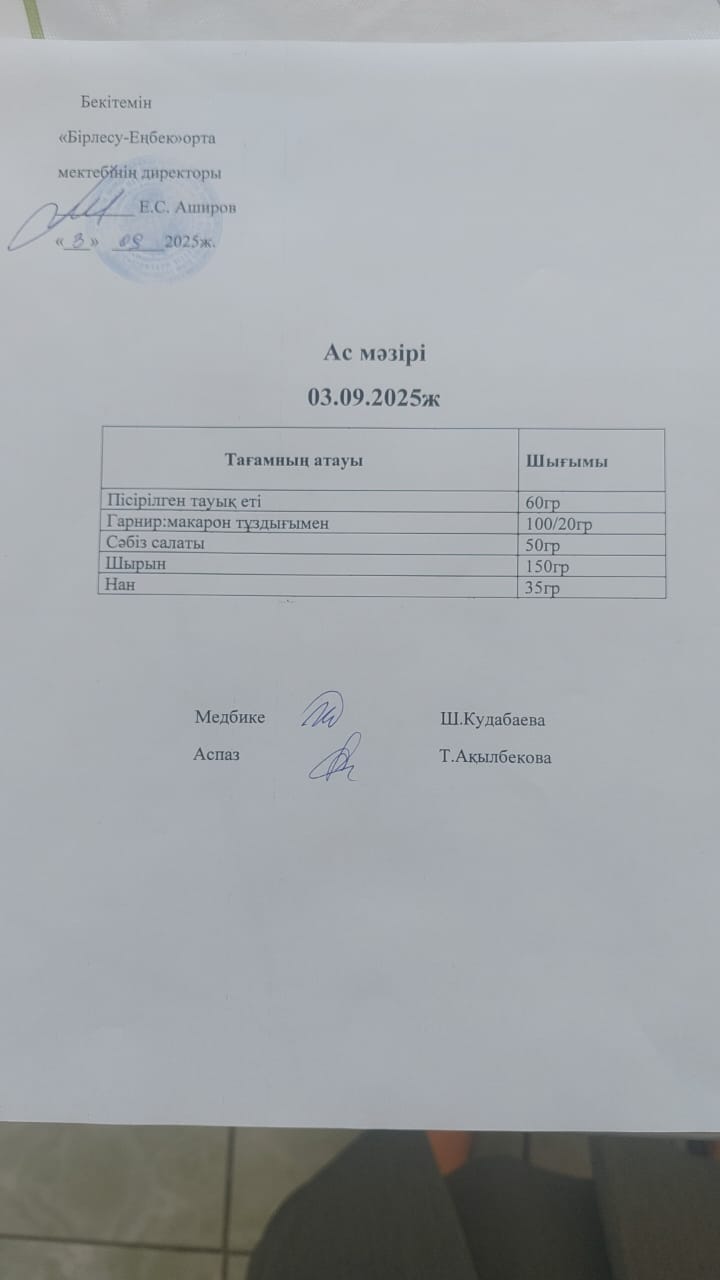 Ас мәзірі  03.09.2025 ж
