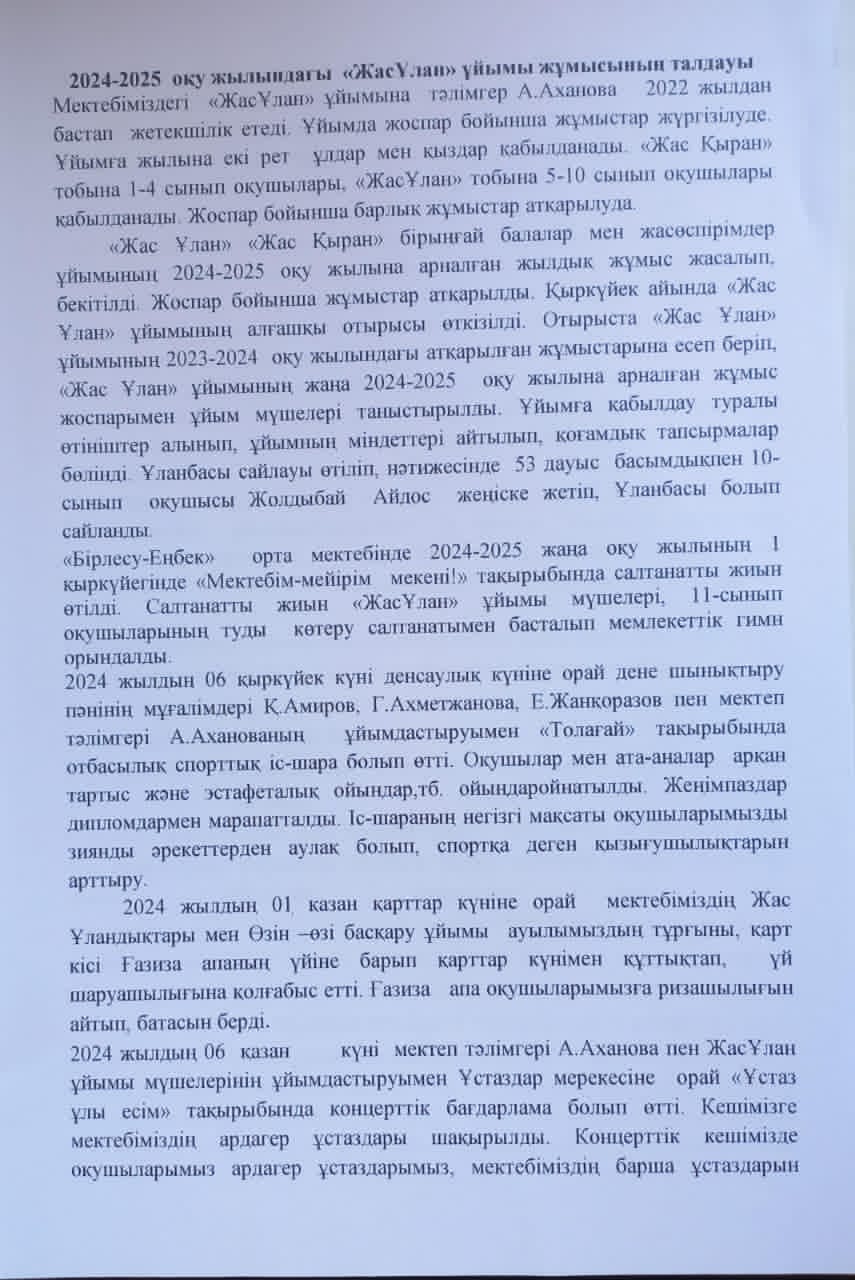 Мектеп  тәлімгерінің   2024-2025  оқу  жылындағы  есебі